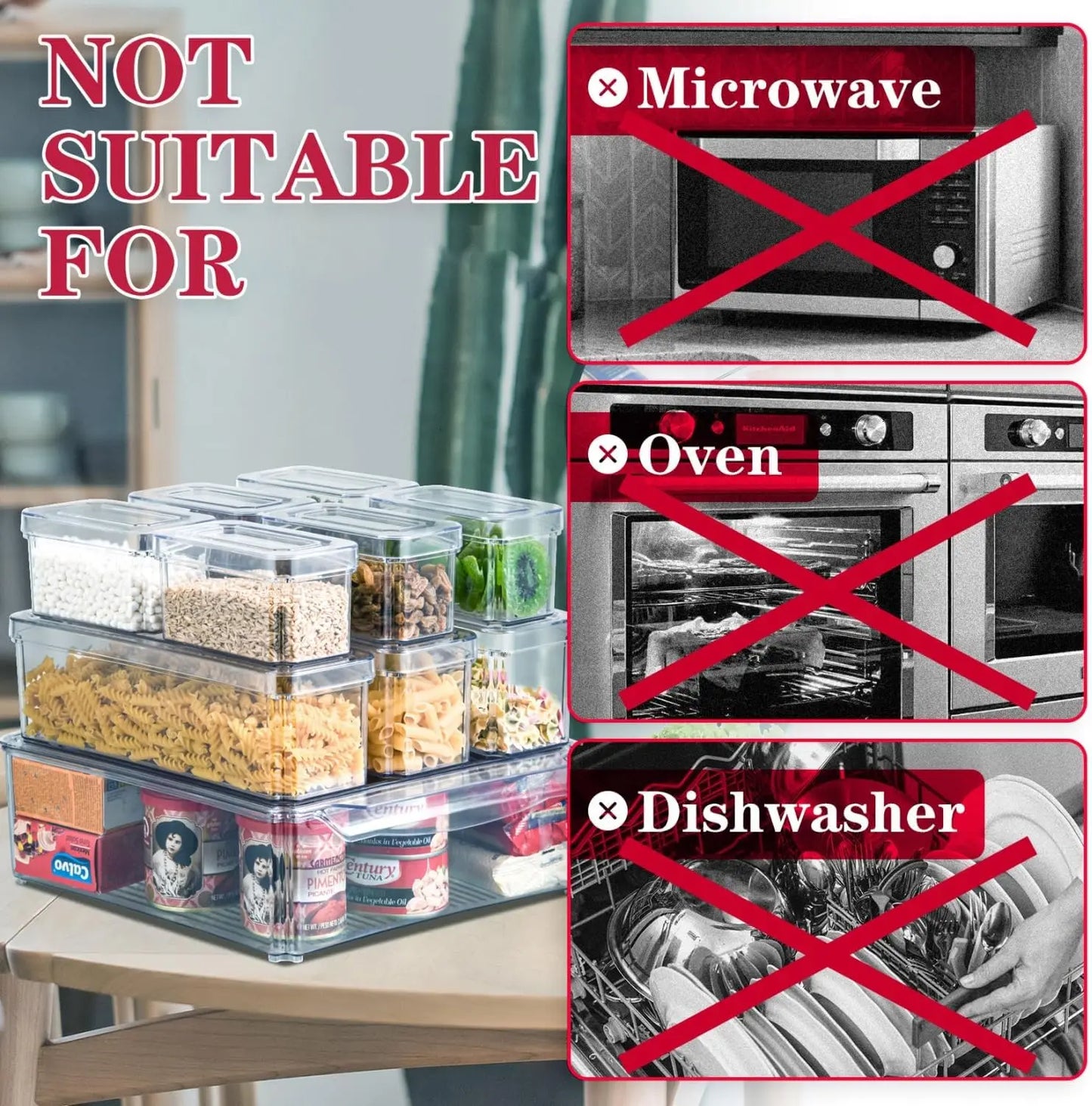 Stackable Refrigerator Organizer Bins with Lids for Food