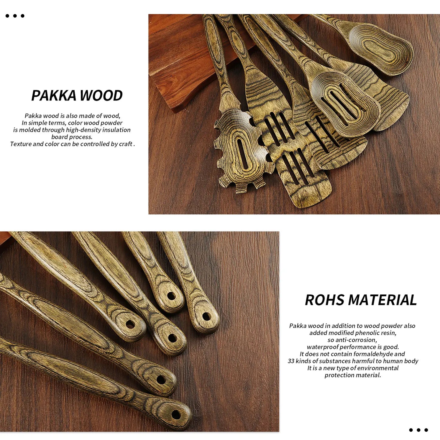 Pakkawood Kitchen Utensils Set With Slotted Spatula
