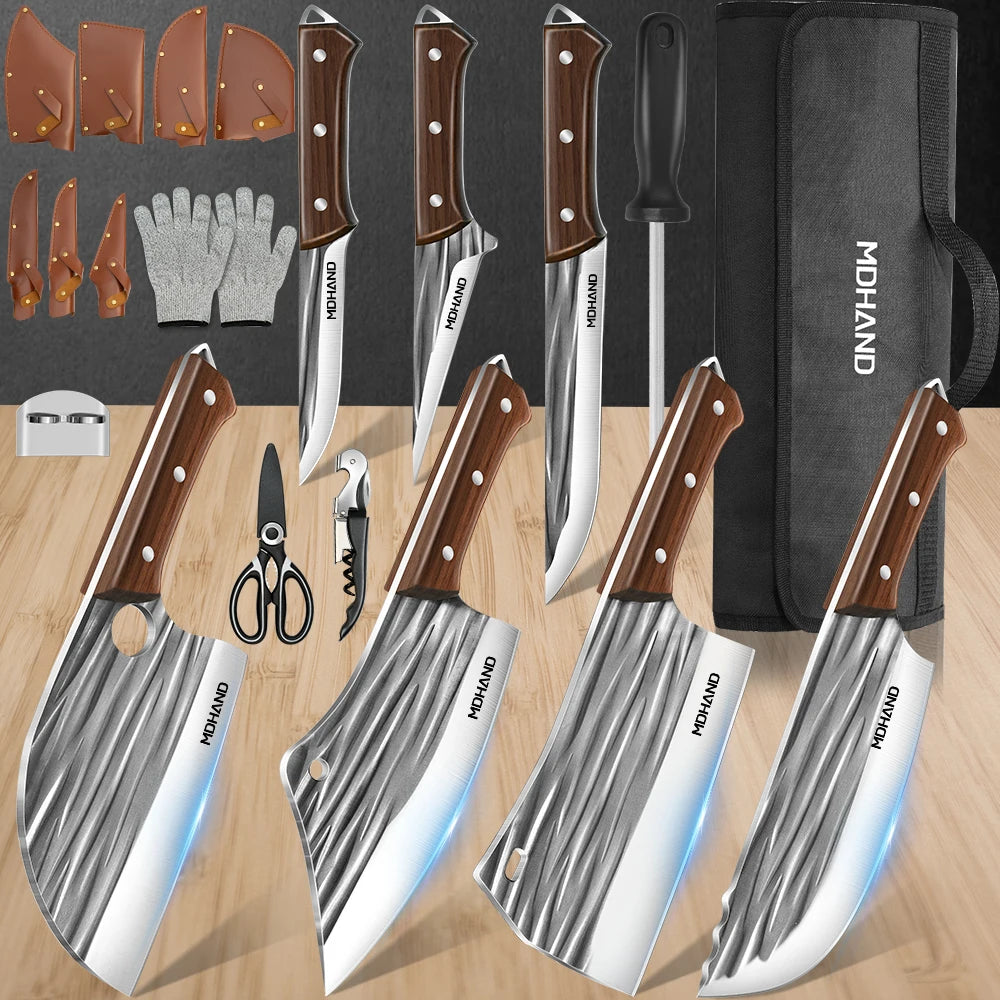 Meat Cleaver Knife 14pcs High Carbon Steel Professional Chef Set