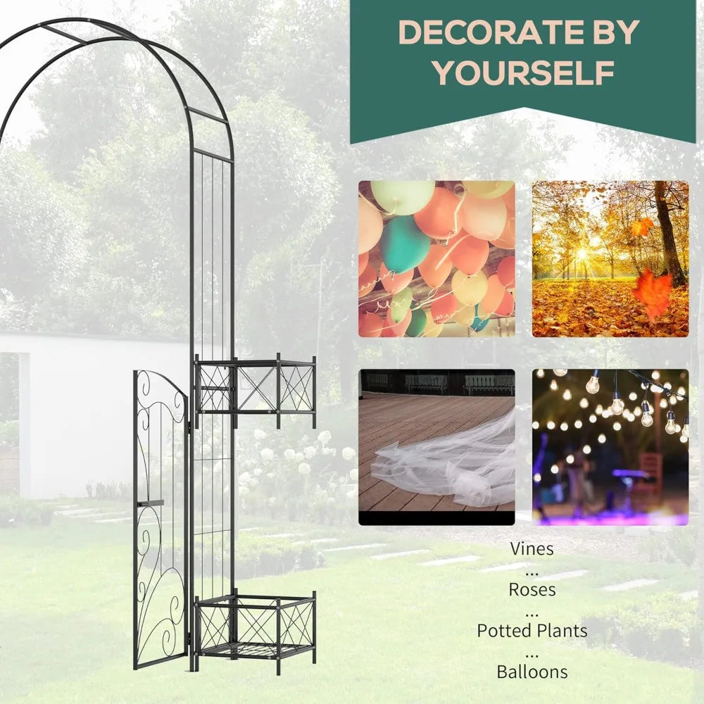 7-foot Garden Arch Gazebo, Metal Arched Pergola with Door, Garden Arch, Wedding Ceremony Decoration, Customizable