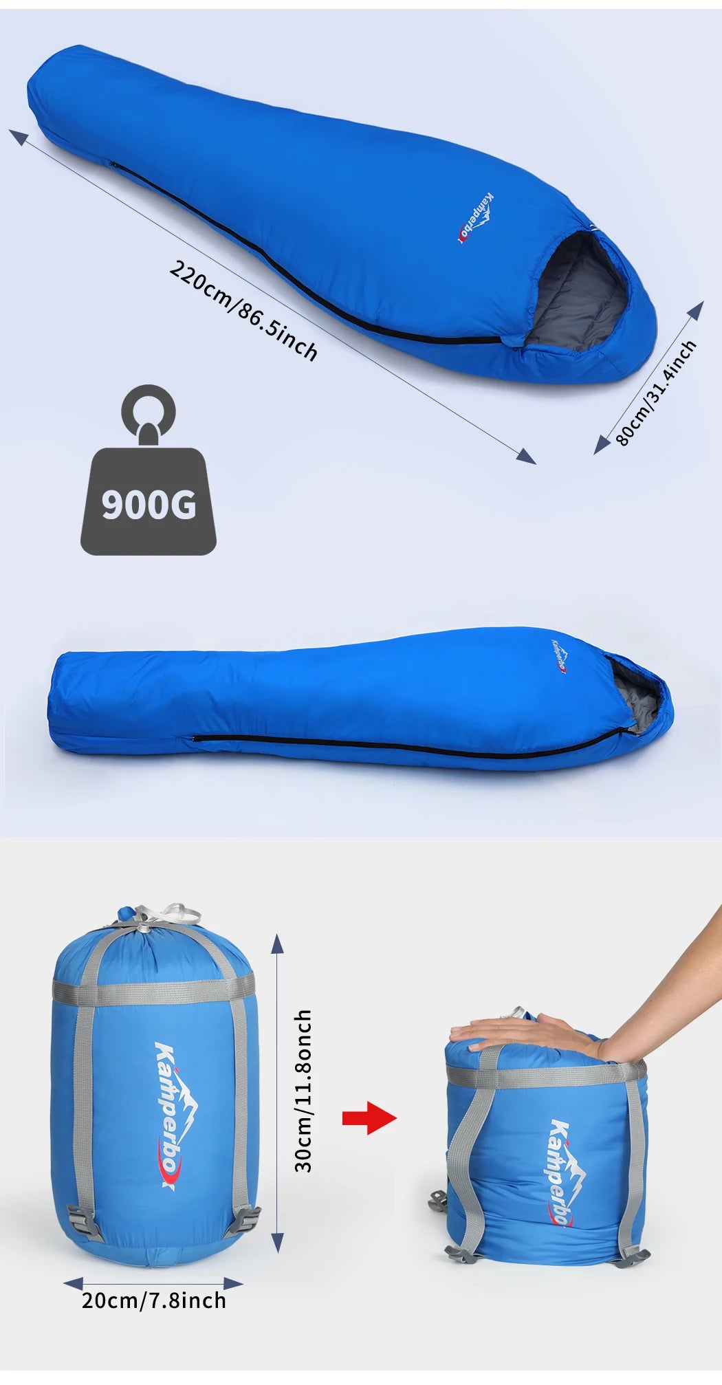 Kamperbox SY011 Sleeping Bag 40D Ripstop Nylon Shell Synthetic Fiber Fill Lightweight Portable Camping Sleeping Bag for Adults