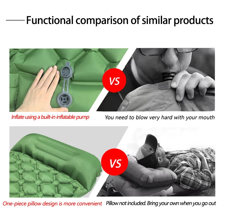 Outdoor Camping Sleeping Pad Folding Sleep Mat Beach Inflat Mattress with Pillows Ultralight Air Mat Travel Hiking