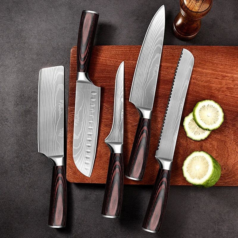 PLYS 3/5/7pcs Damascus Pattern Kitchen Knife Set Sharp Knives