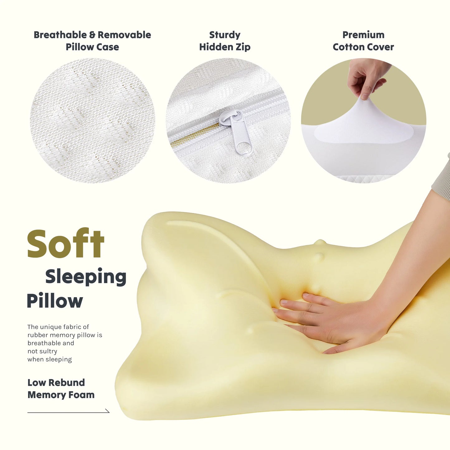 MCQ Ergonomic Cooling Memory Foam Neck Pillow Washable Cover