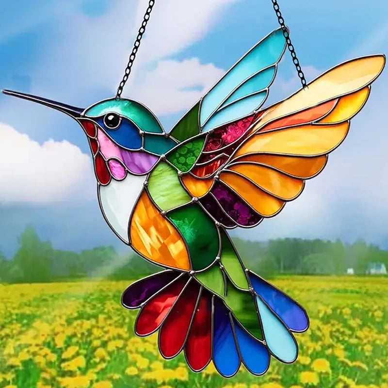 Gorgeous Hummingbird Sun Catcher - 8" Acrylic Stained Glass Suitable For All Seasons Hanging Decor Perfect Home And Garden Gift