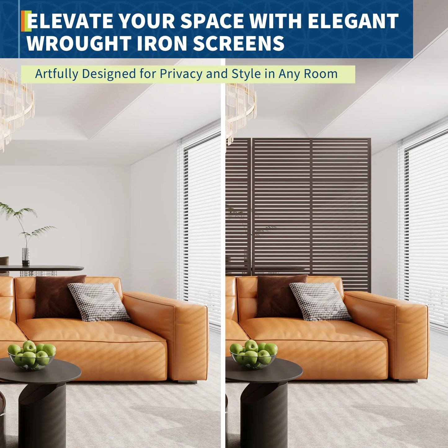 Decorative Wrought Privacy Screen – Easy Snap-Together Room Divider for Indoor/Outdoor Use, Breathable Wind-Resistant Partition