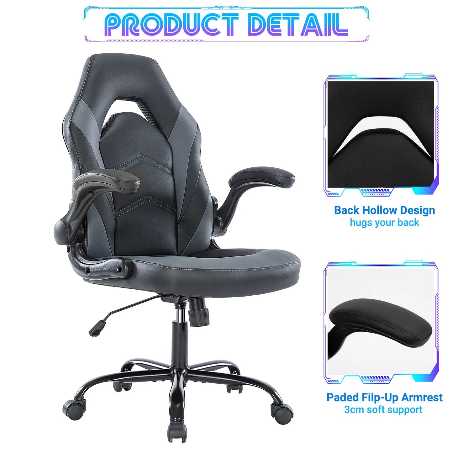 Ergonomic Gaming Office Chair With Adjustable PU Leather Armrests