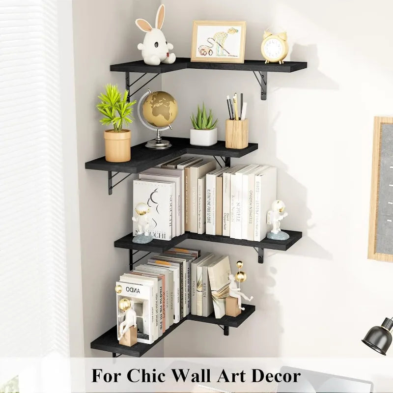 Corner Shelf Wall Mounted Floating Wall Shelves for Storage Rustic Wood Hanging Shelves for Display Bathroom