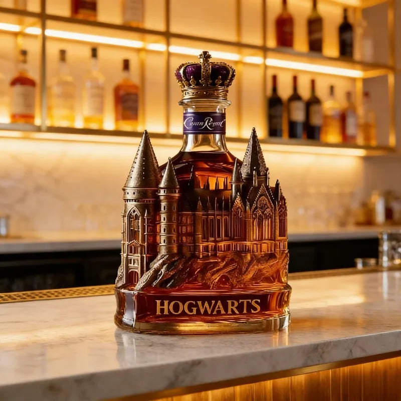 Medieval Castle Whiskey Decanter, 3D Embossed Crown Top Glass Wine Carafe, Luxury Barware for Home Bar