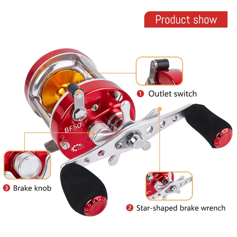 BILLINGS Trolling Drum Fishing Reels 20LB Max Drag  6+1BB 4.2:1/5.2:1 Gear Ratio CNC Aluminum Spool Smooth Right Hand Baitcaster Reel for Freshwater Saltwater