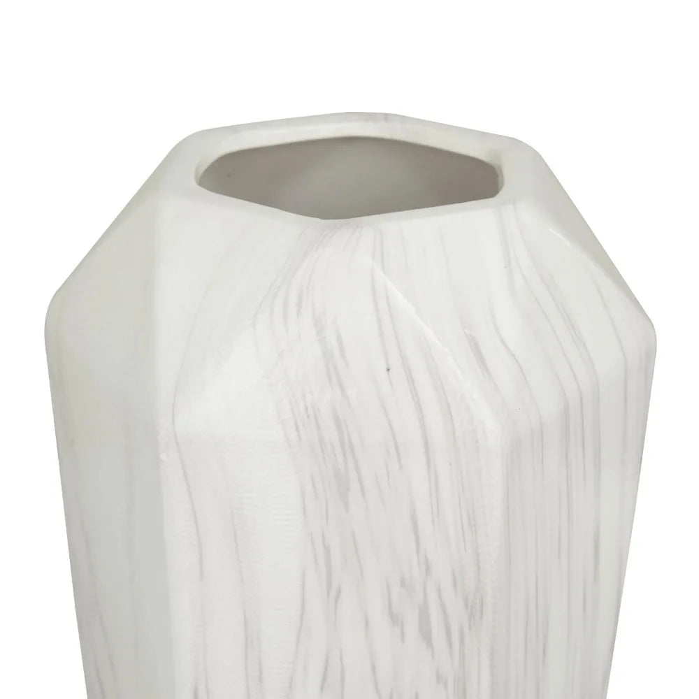 14 Inch Faux Marble White Ceramic Vase for Home Decor