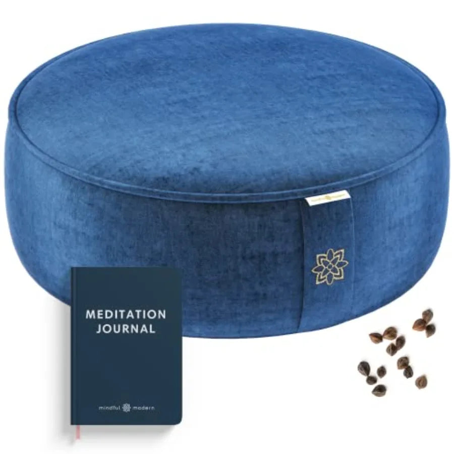 Velvet Meditation Cushion Luxe Zafu Yoga Floor Pillow Seat Posture Support Buckwheat Hull Filled Large Round Cushion with Remov