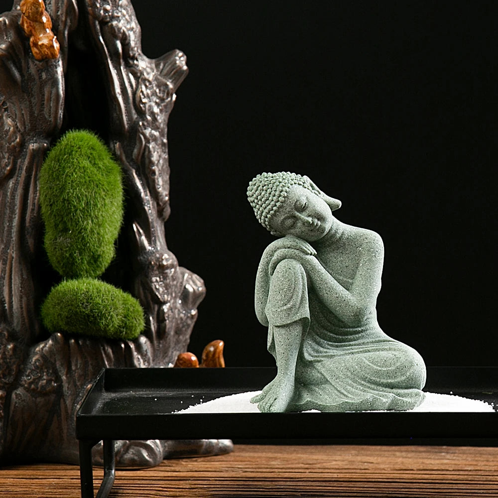 Buddha Statue Fish Tank Decoration Mini Buddhism Figurine Desk Topper Tablescape Decor Home Zen Statue Living Room Decoration