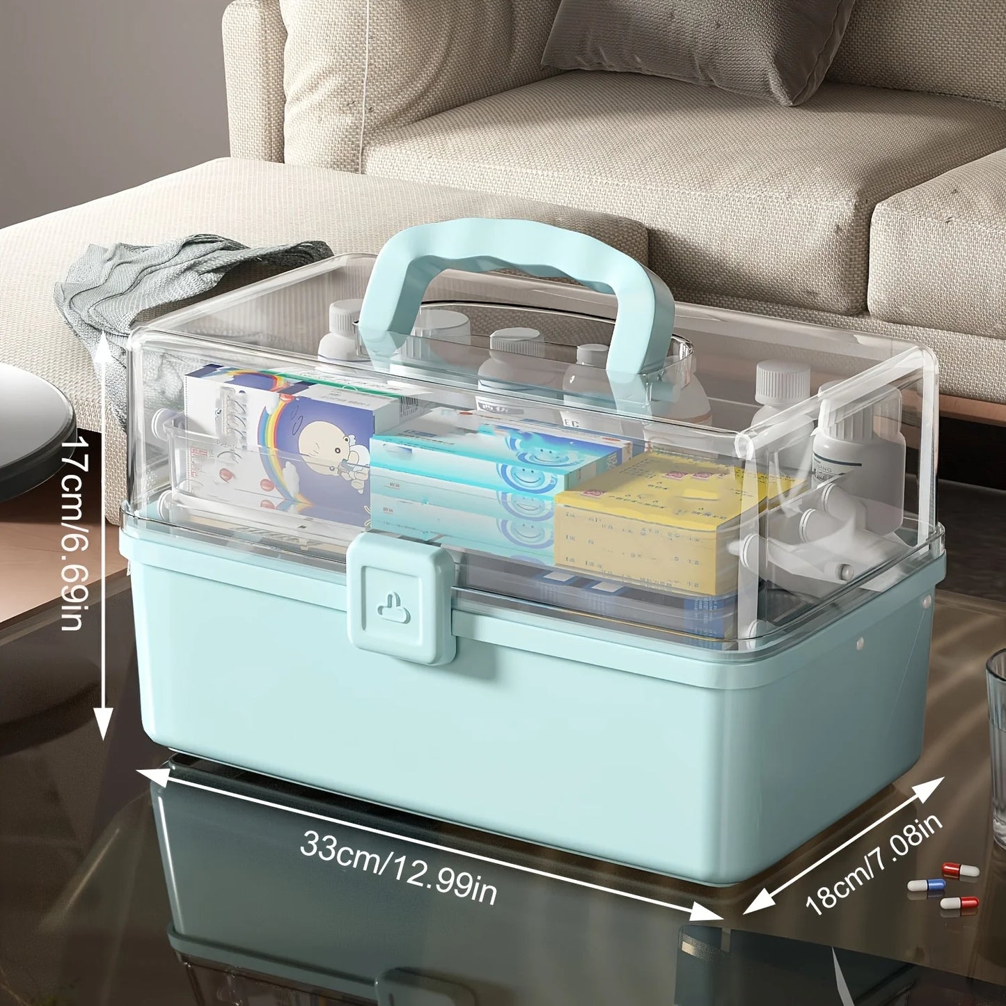Three-layer large-capacity household medicine box, multi-functional storage box, foldable toolbox, art handicraft storage box