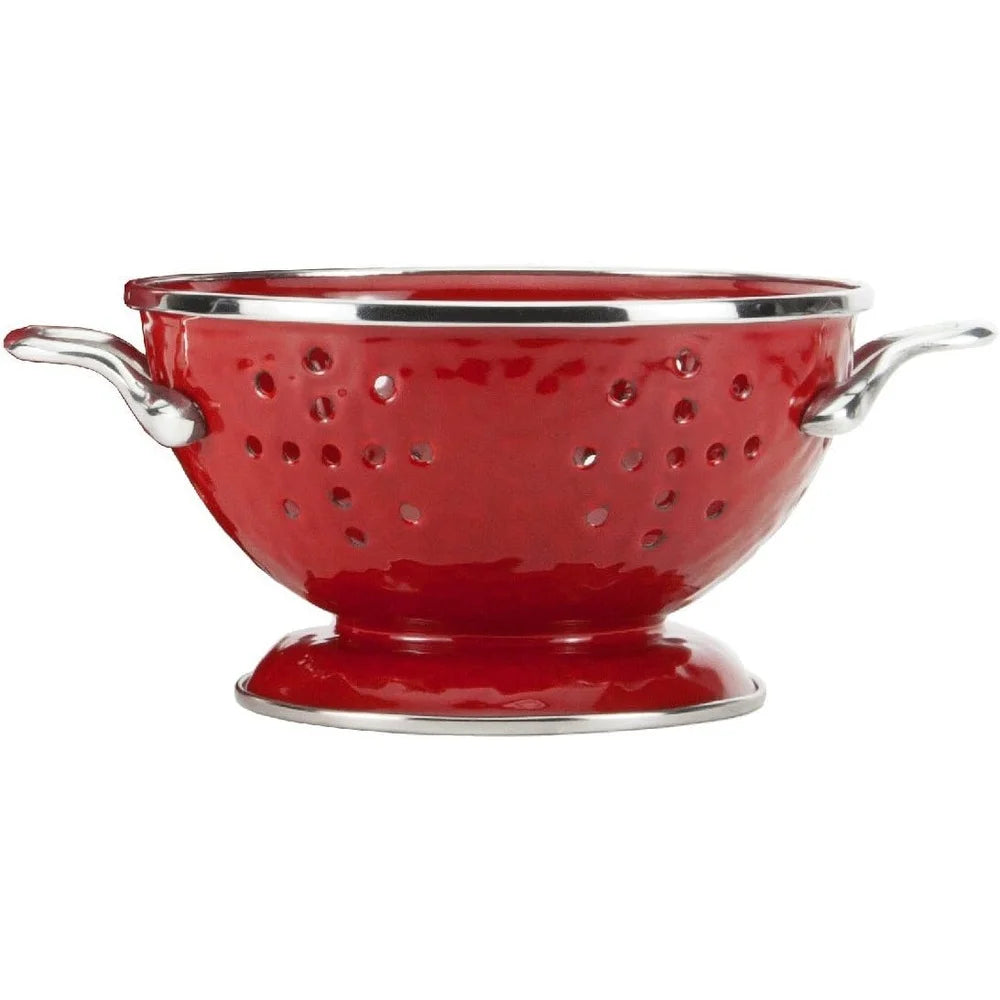 Enamelware Colander 1qt Red Porcelain Carbon Steel Kitchen Tool Durable Dishwasher Safe Essential Cooking Gadget