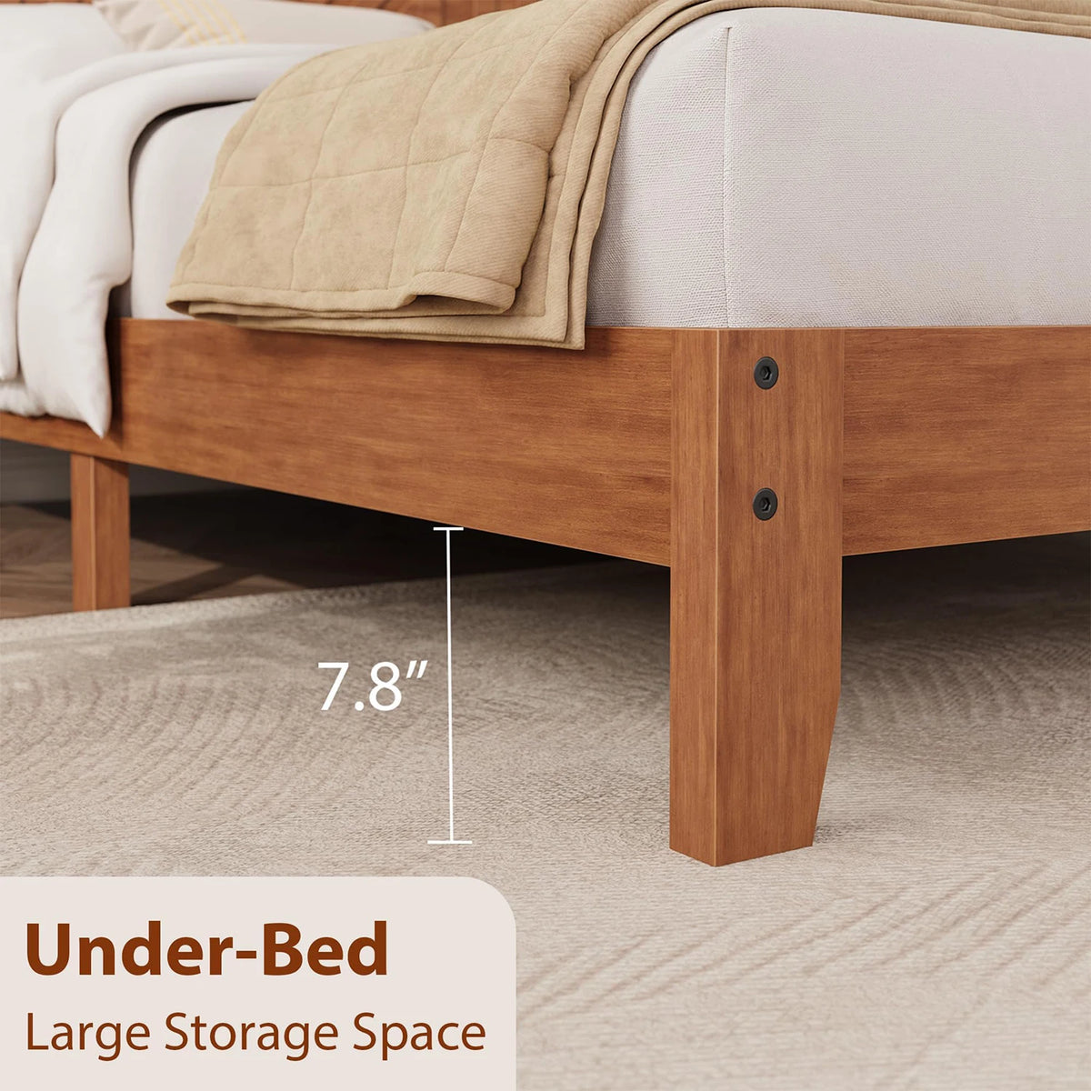Modern Wooden Platform Bed Frame Featuring Curved Headboard Storage