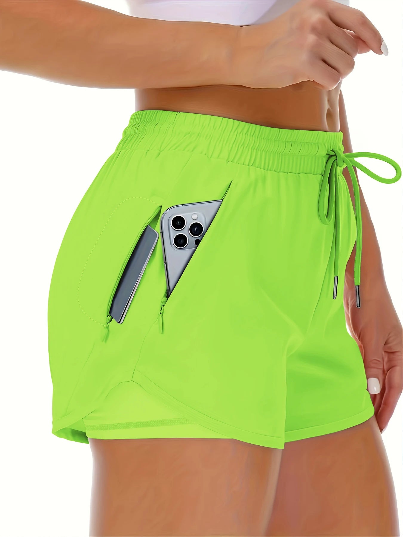 Women's athletic shorts, running, yoga, two-piece design, anti-exposure shorts, fitness, elastic, slimming leggings