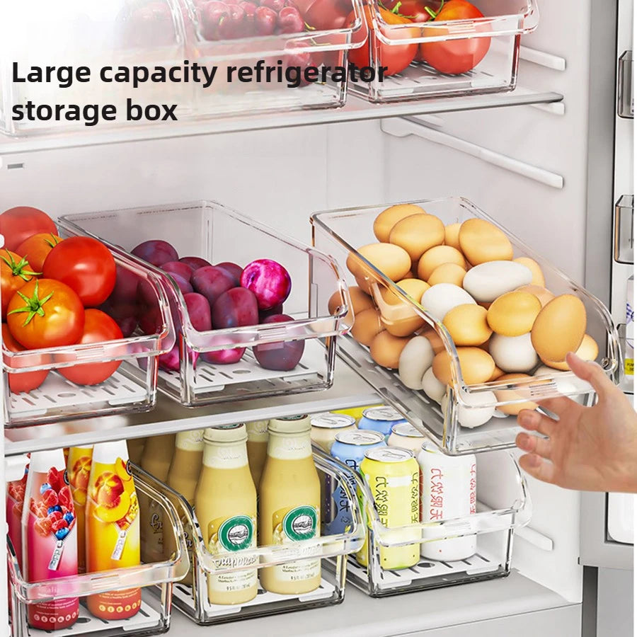 Clear Fridge Organizer, Refrigerator Organizer Bins with Handle, Freezer, Kitchen Cabinet, Pantry Organization, Fridge Organizer
