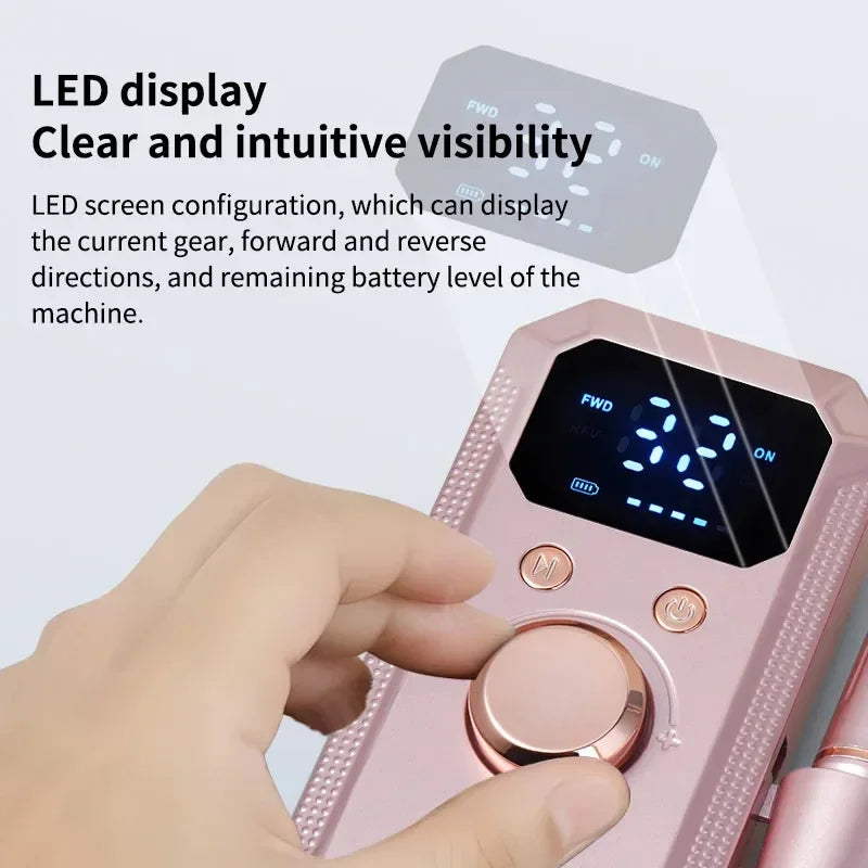 Professional Cordless Rechargeable Electric Nail Drill Machine, Portable Nail File with HD LED Display and 32 Adjustable Speeds, All-in-One Manicure Pedicure Tool for Acrylic Gel Nails Polishing, Grinding and Cuticle Remover,