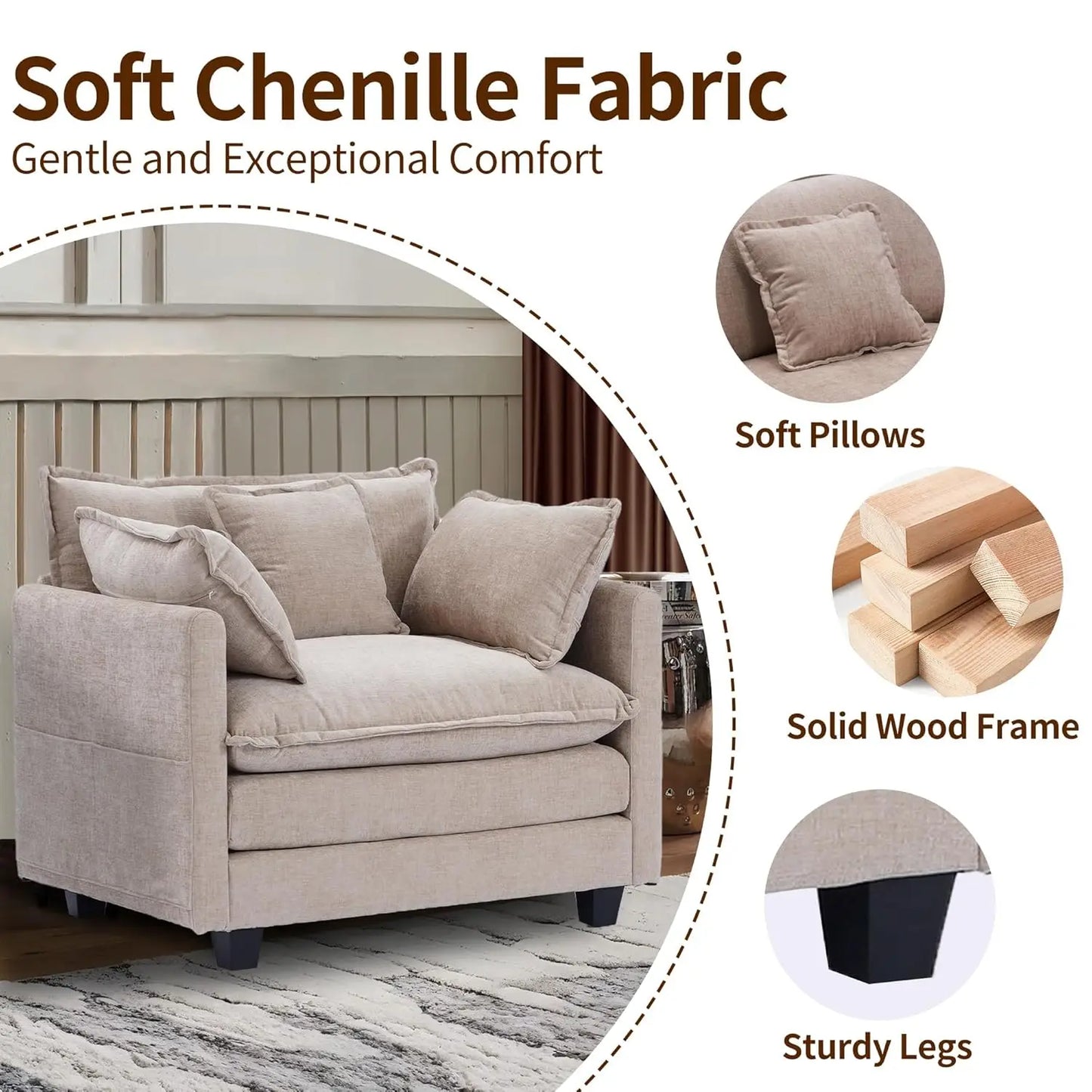 40" Chenille Lounge Chair, Modern Couch Cozy Sofa Bed, Upholstered Living Room Single Sofa Accent Chair, Customized