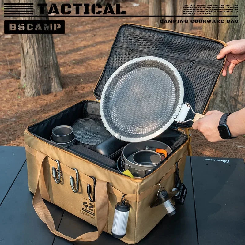 30L/42L/56L Insulated Waterproof Tactical Camping Bag Foldable Outdoor Picnic Tableware Storage Box Large Capacity Field Cookwar