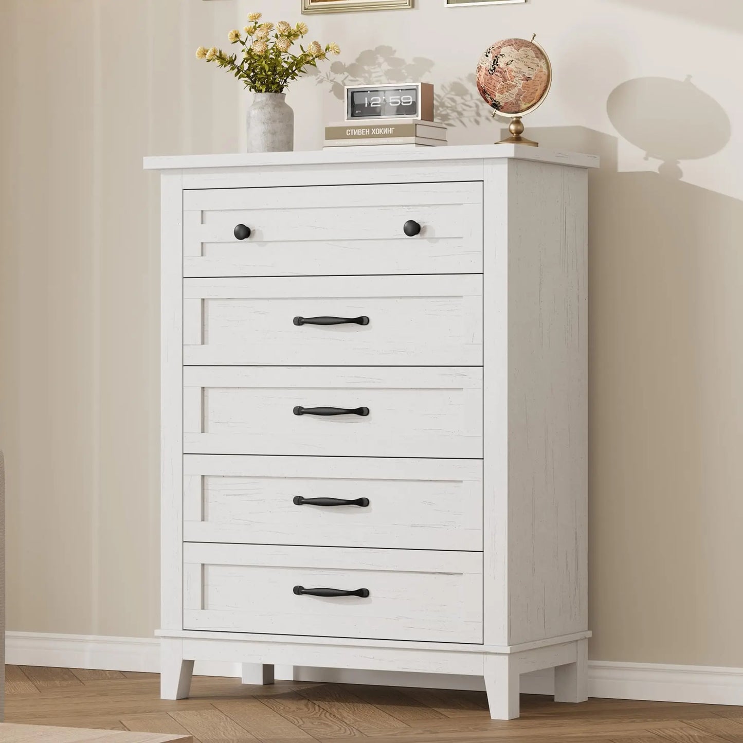 5 Dresser for Bedroom, 41.3 in Tall Vertical Drawer Dresser with Large Storage, Freestanding Wooden Closet Chest for Bedroom, Living Room