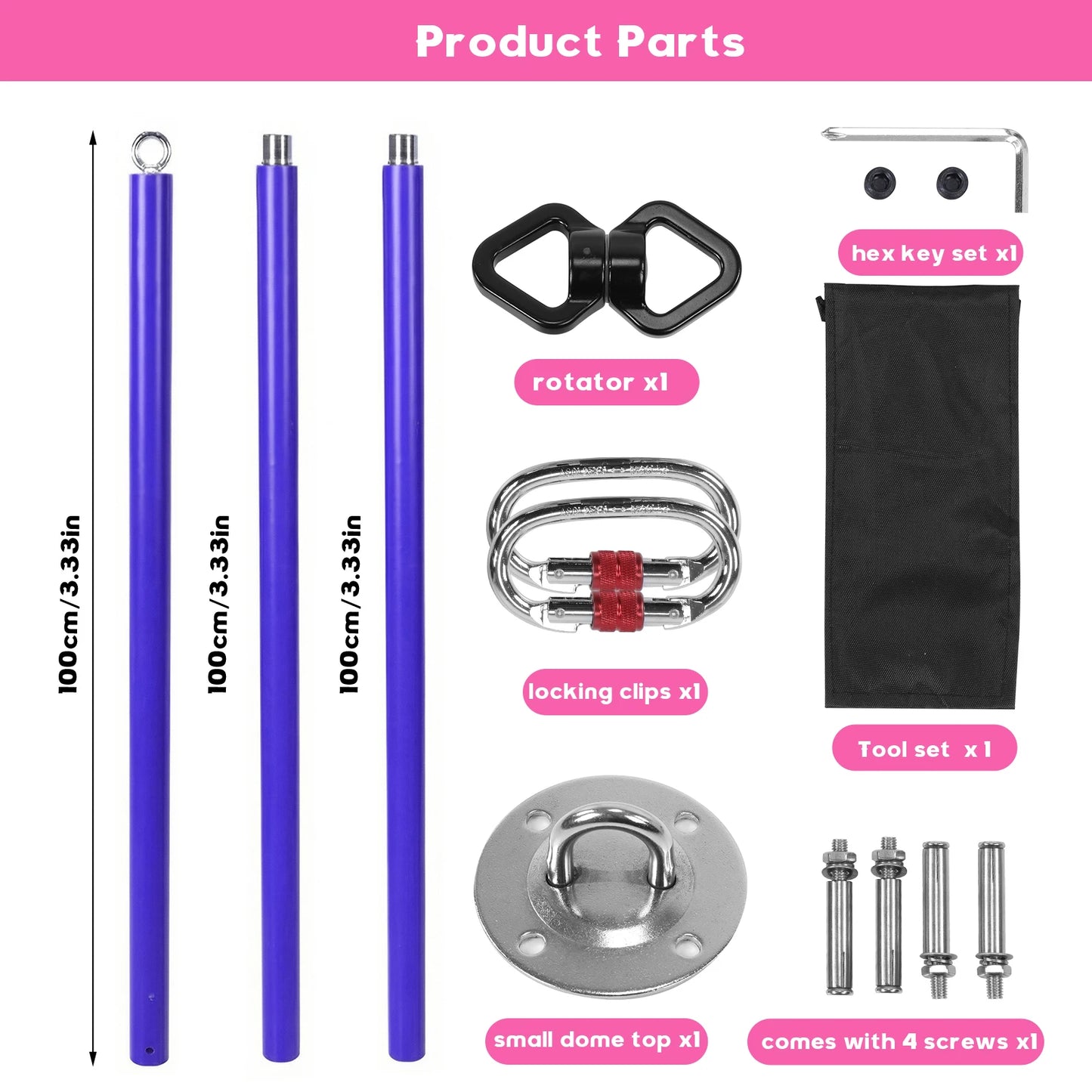 3m Stripper Pole Adjustable Height Portable Fly Dance Pole Removable Fitness Stripping Pole Aerial Equipment for Home Gym Bar