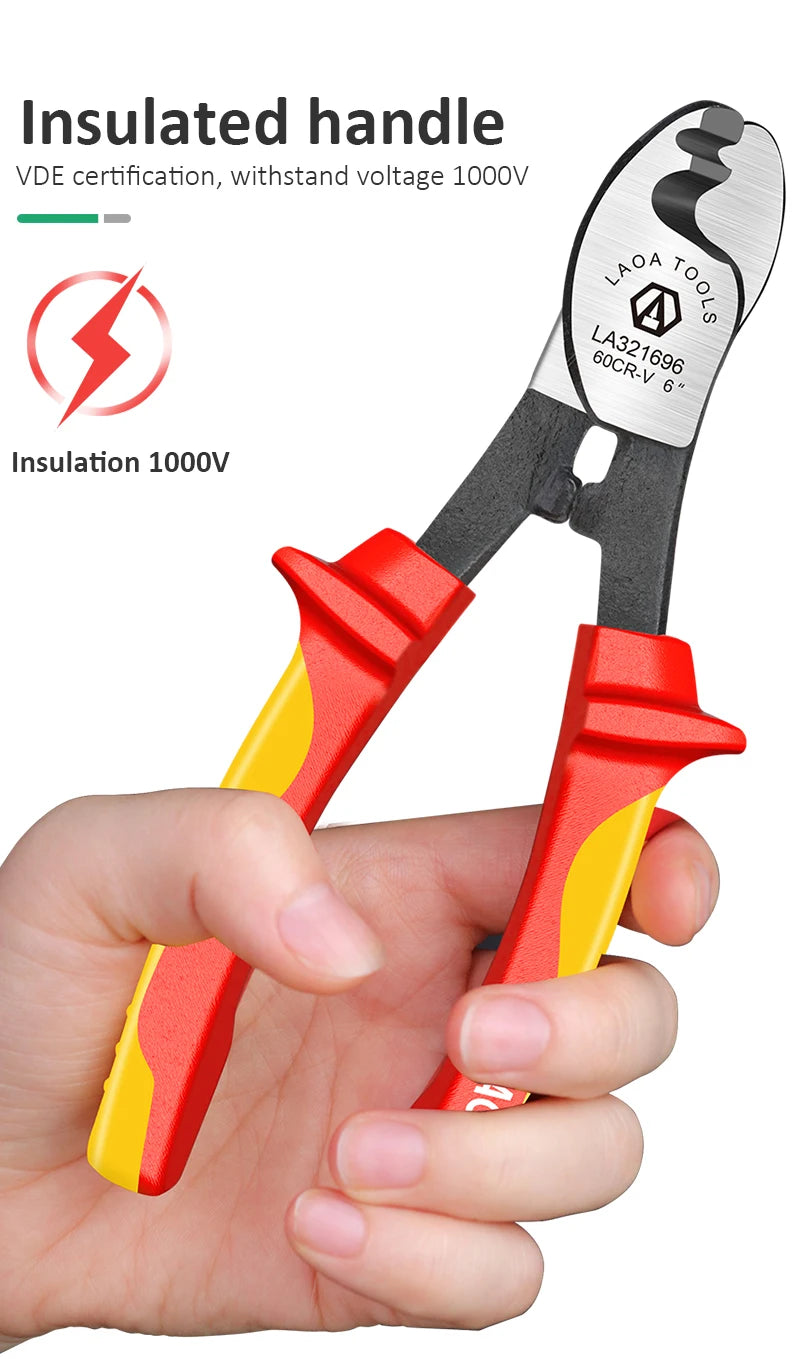LAOA Insulated Cable Cutter Professional 1000V Wire Stripping Pliers Heavy-Duty Multi-Tool for Electricians High Voltage Safety