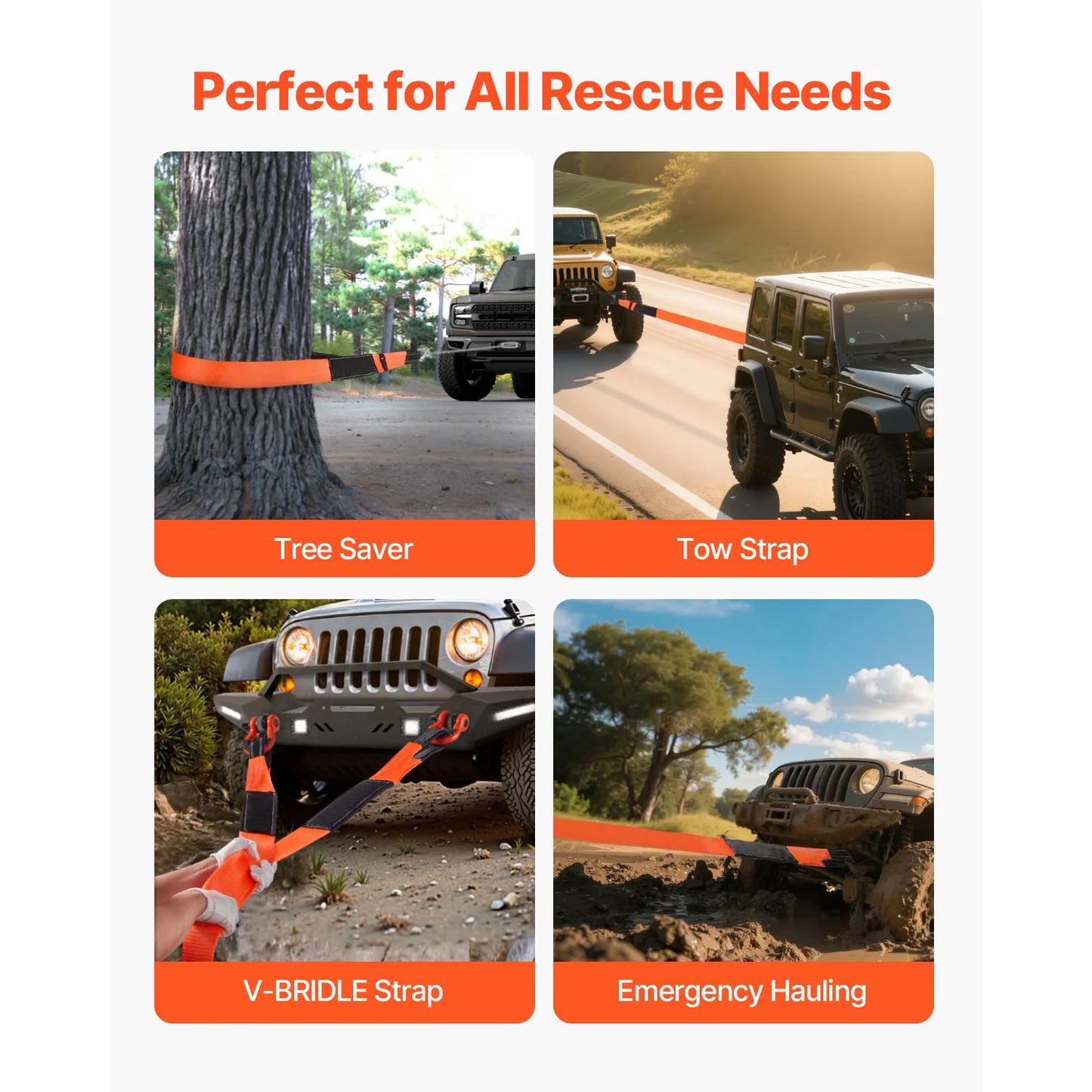 SucceBuy 36000 lbs Recovery Tow Strap 3inx8ft Winch Line Extension Strap Reinforced Loop Straps for Off Road Towing & Tree Saver