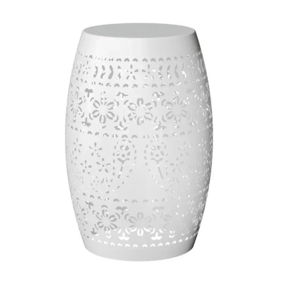 9.4 Steel Patio End Table Round Hollow Drum Side Table Accent Table for Indoor and Outdoor White