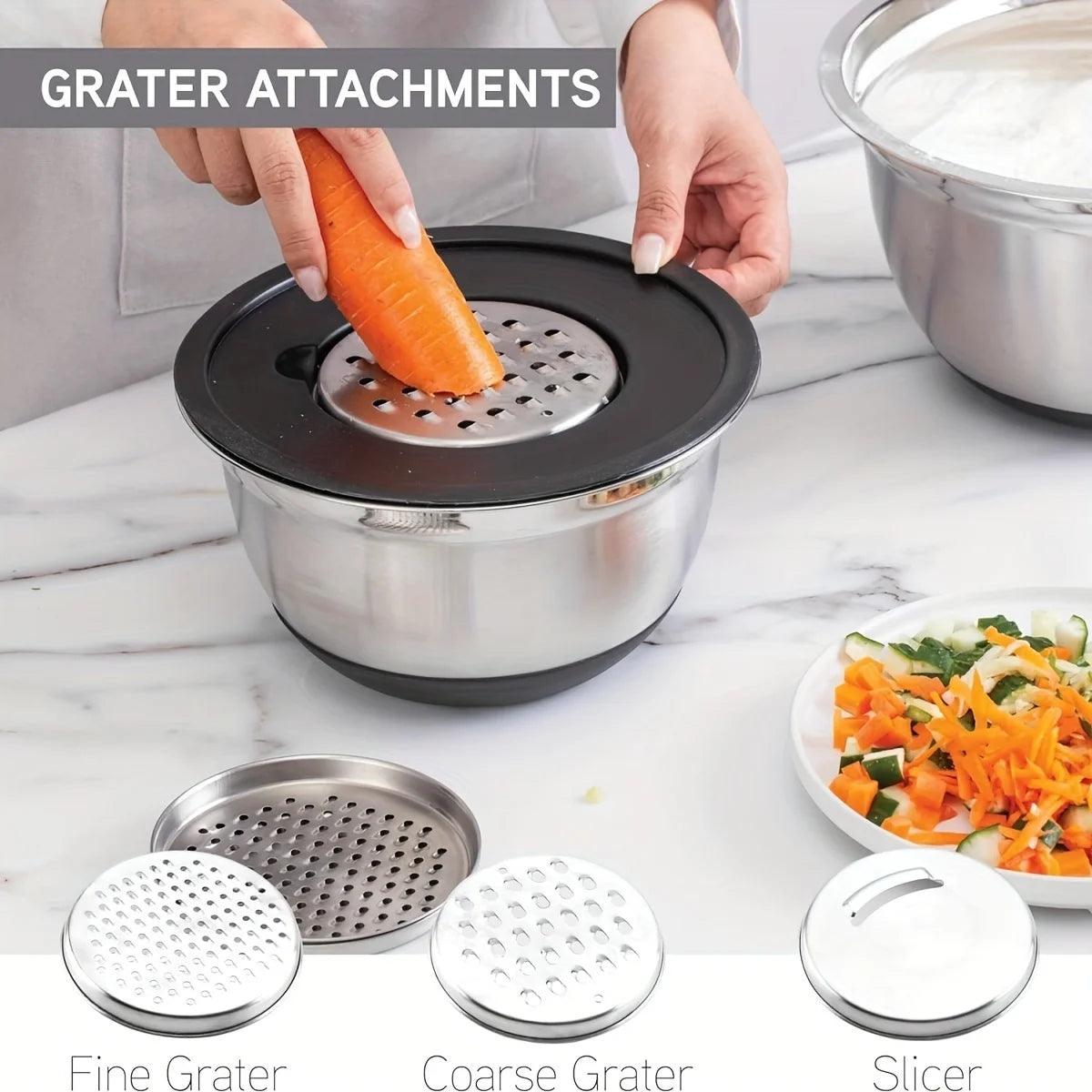 8PCS Stainless Steel Mixing Bowl Set with Airtight Lids Black Kitchen Bowls for Baking and Serving