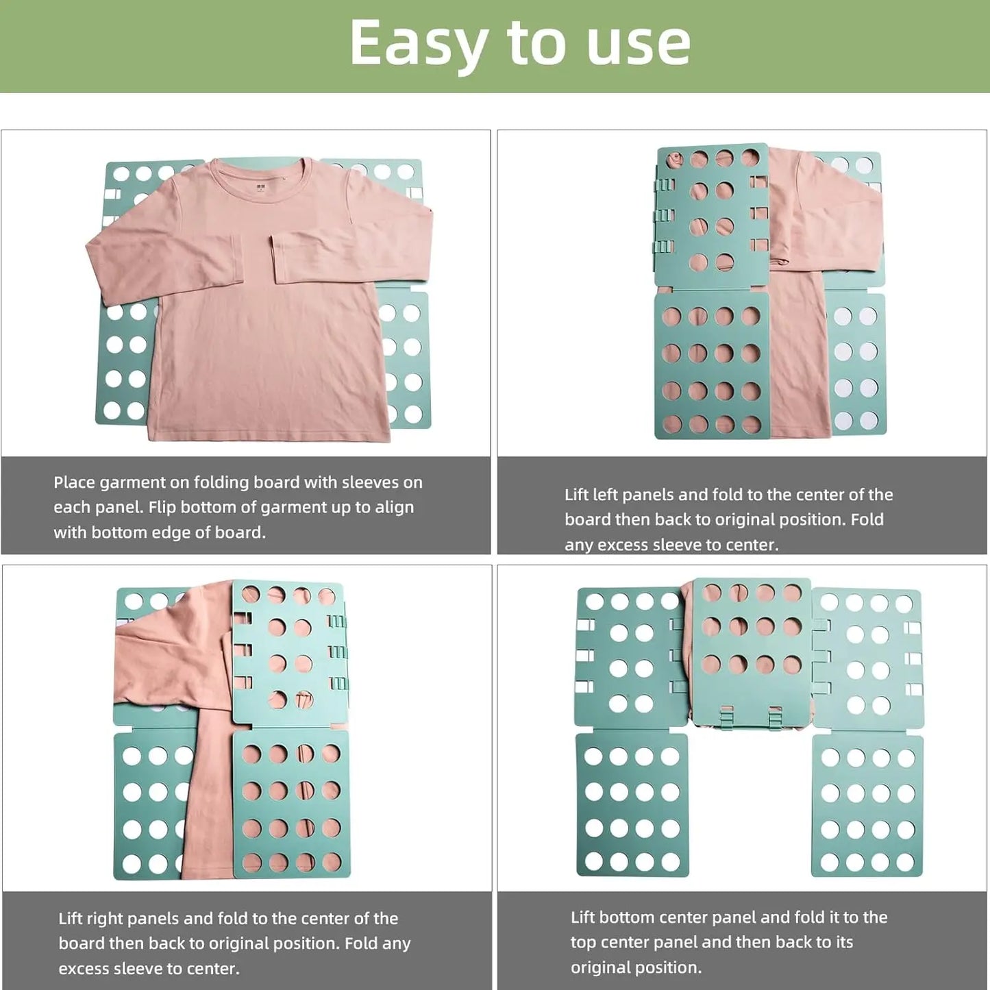 T Shirt Folding Board for Quick Clothes Organizing with Durable Plastic, Easy Fold for Kids and Adults (Green)