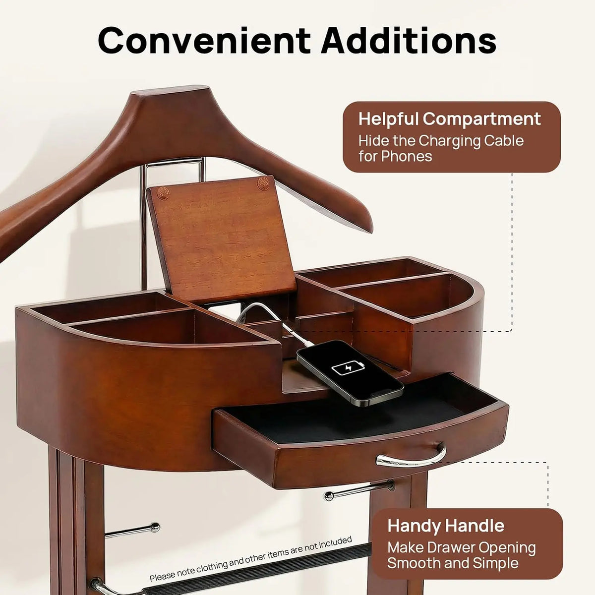 Wood Suit Rack, Freestanding Clothing Valet Stand Clothes Valet Suit Racks Mens Compact Wooden Clothing Valets Stand Rack Organi