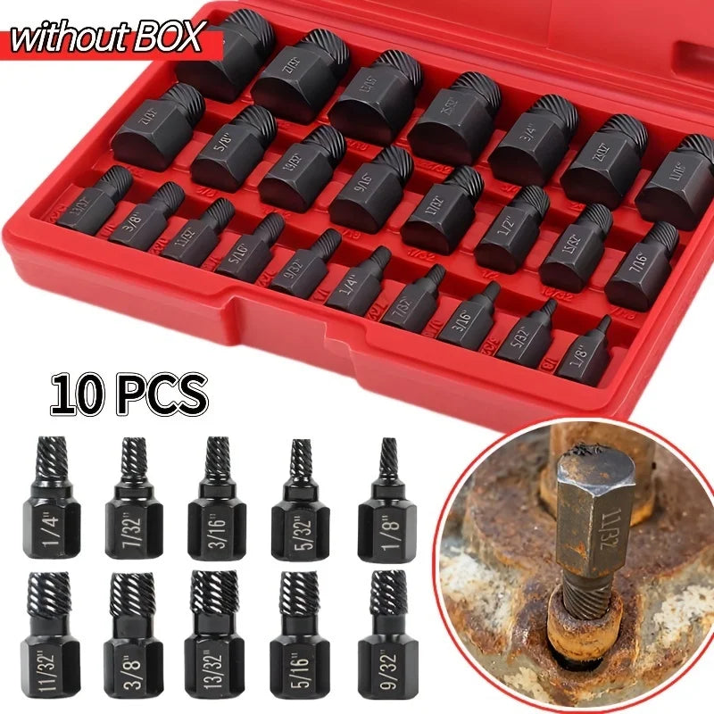 10Pc Damaged Screw Extractor Drill Bit Set Hex Head Easy Out Bolt Extractor Spiral Broken Screw Remover Tool For Nuts Bolts