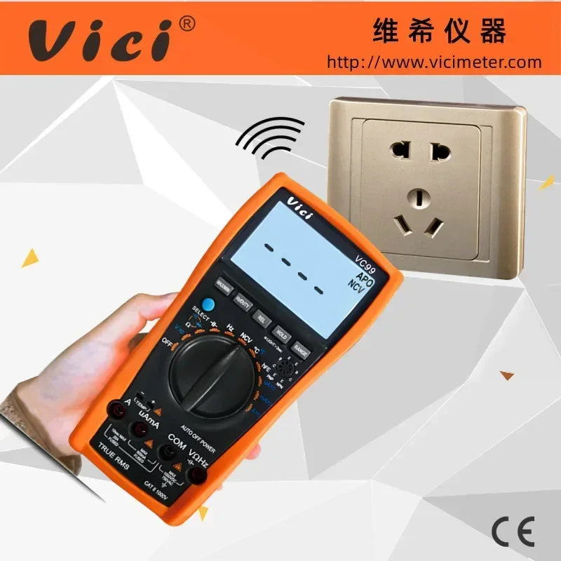 Vici VC99 6000 Counts Auto-Ranging Multimeter AC/DC Tester for Home/Electricians, Data Hold/Temperature/NCV, CE Certified