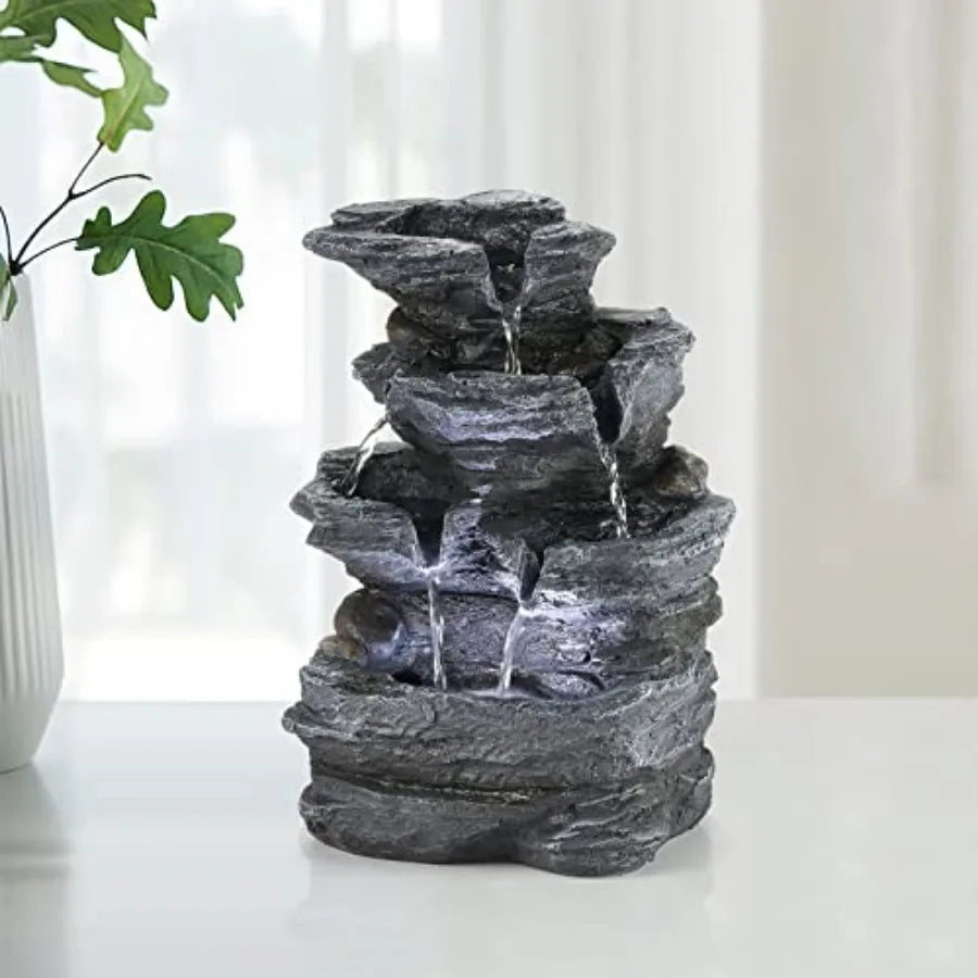 Indoor Fountain Tabletop Fountain Waterfall Fountains Stacked Rocks Water Feature Feng Shui Zen Meditation Relaxation Desktop F
