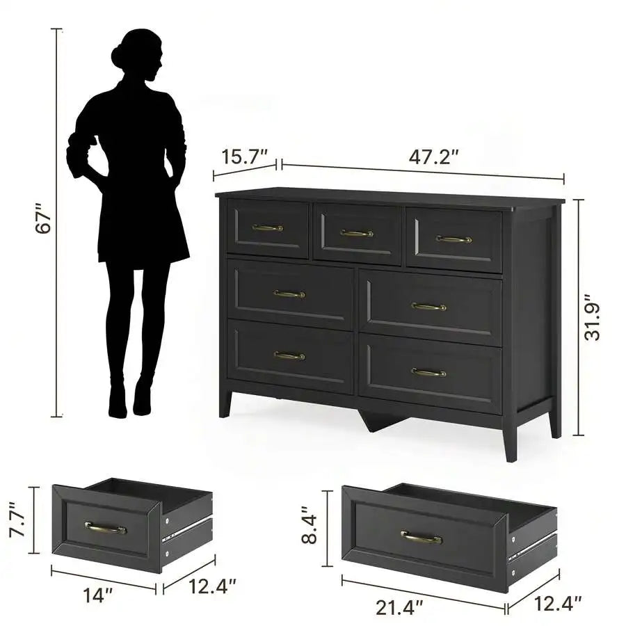 Asofer White Dresser For Bedroom With 7 Drawers, 47" W Chests Of Drawers With Metal Handles, Wood TV StandWith   Anti-Dumping Design And Slide Rails For Living Room, Hallway, Entryway