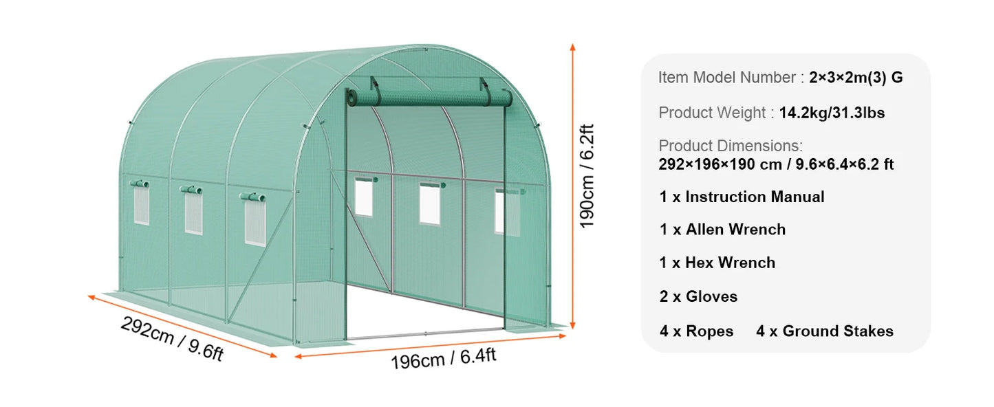 SucceBuy Walk-in Tunnel Greenhouse Hoop House Greenhouse Tunnel Plant Hot House with Steel Frame PE Cover Roll-up Zipper Door