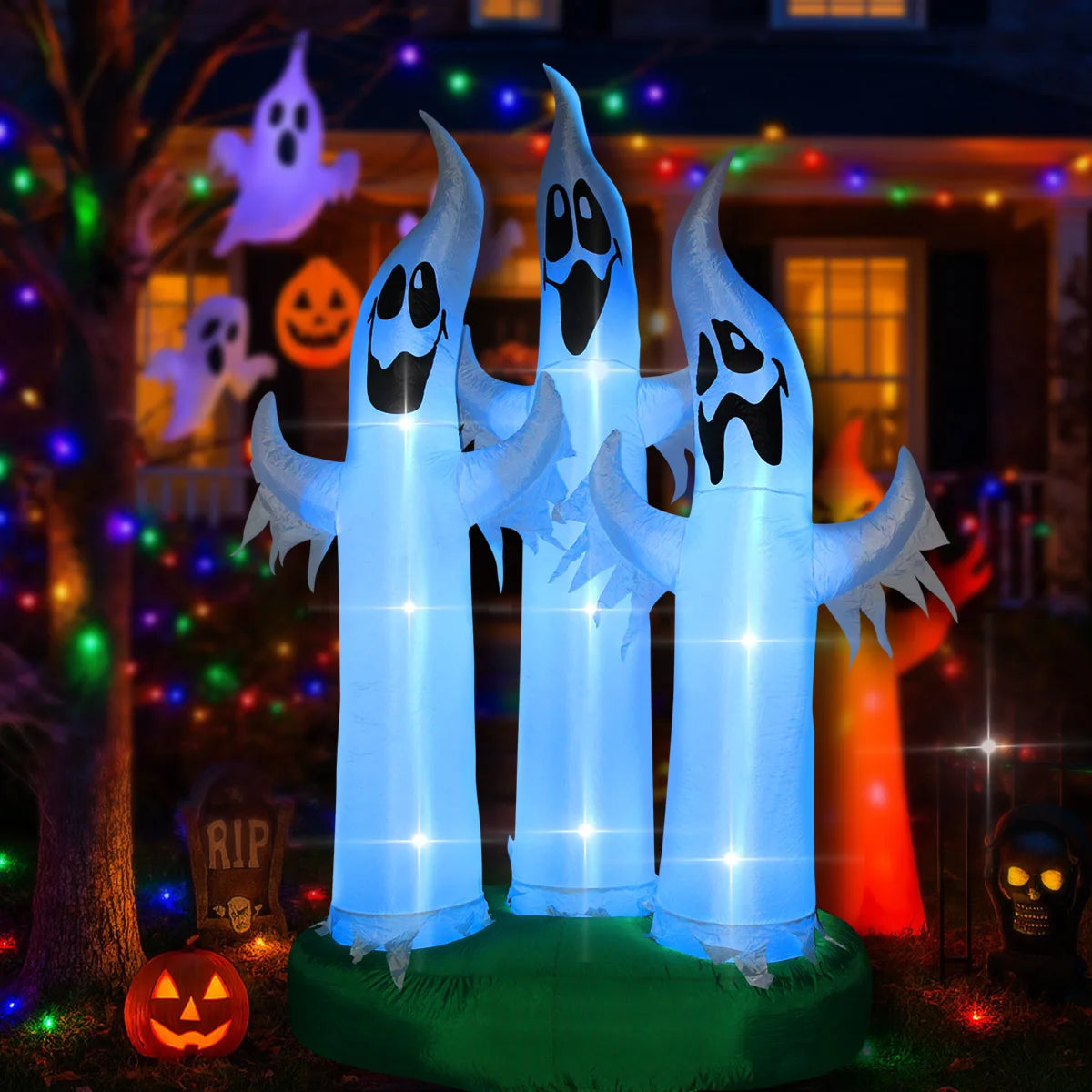 Halloween Inflatable Ghost Pumpkin Black Cat Spider Decoration with LED Lights for Home Yard Lawn Indoor and Outdoor Decoration