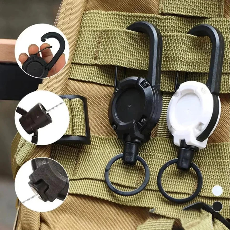 Retractable Heavy Duty Pull Reel Carabiner Key Chains Strong Steel Wire Rope Buckle Spring Key Ring Outdoor Sporty Keychain Tool