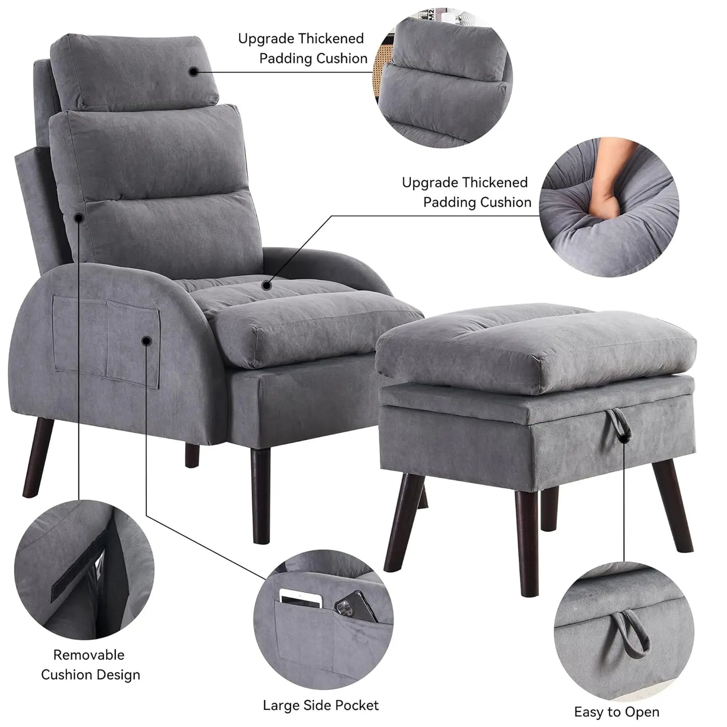 Accent Chair with Ottoman, Comfy Reading Chair and Ottoman Set, Modern Oversized Velvet Lounge Armchair with, Customized