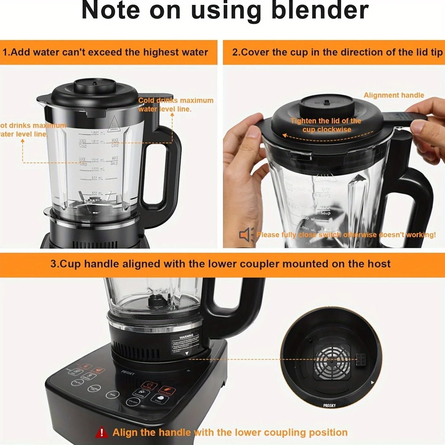 PRASKY 2400W Heating Blender 25000 RPM Heavy Duty Auto Clean Professional Blender For Smoothies Soups 55oz Glass Jar&A To-Go Cup