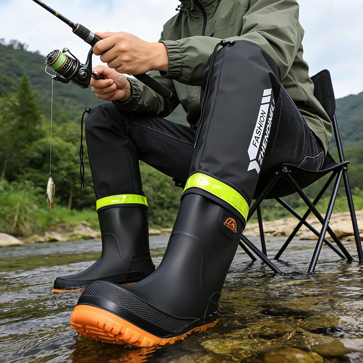 Foldable outdoor high-top rain boots men's lure waterproof anti-slip lure fishing wading boots rice transplanting stream tracing