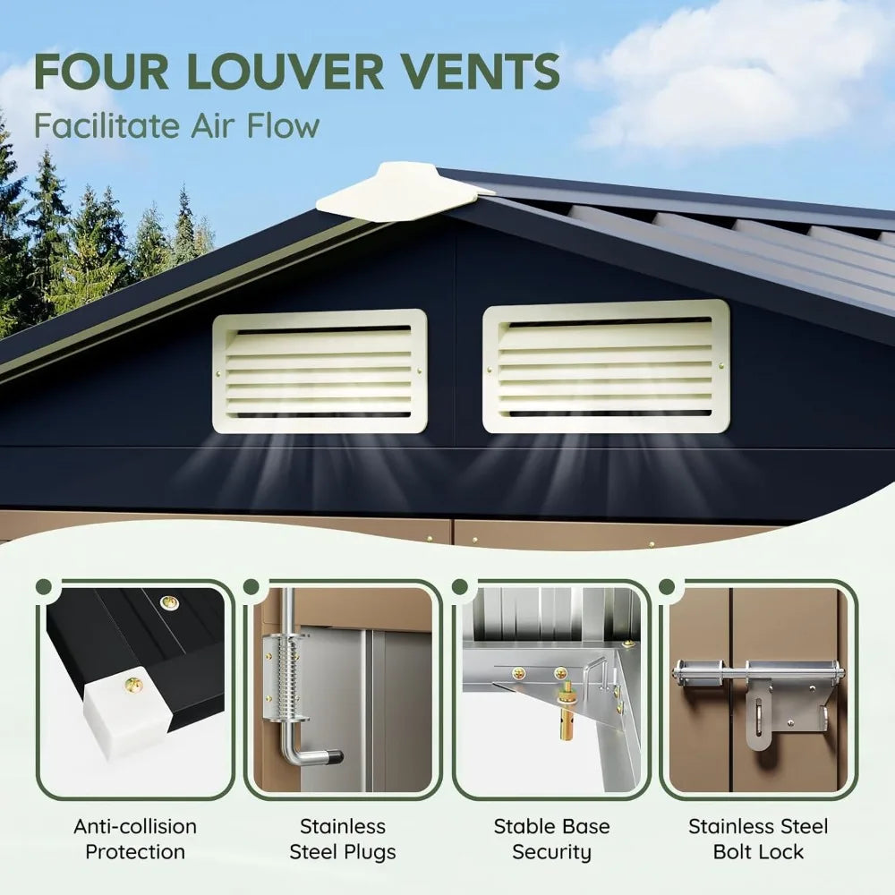 5x3 FT Outdoor Metal Storage Shed, Double Door, 1 Clear Window, Tool Shed for Garden, Patio, Backyard Brown, Customized