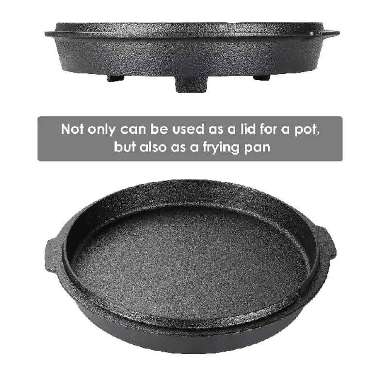 5/9/12.5 Quart Cast Iron Dutch Oven Camping Pot Outdoor Portable Multi-function Cookware Stew Barbecue Soup Picnic Pot