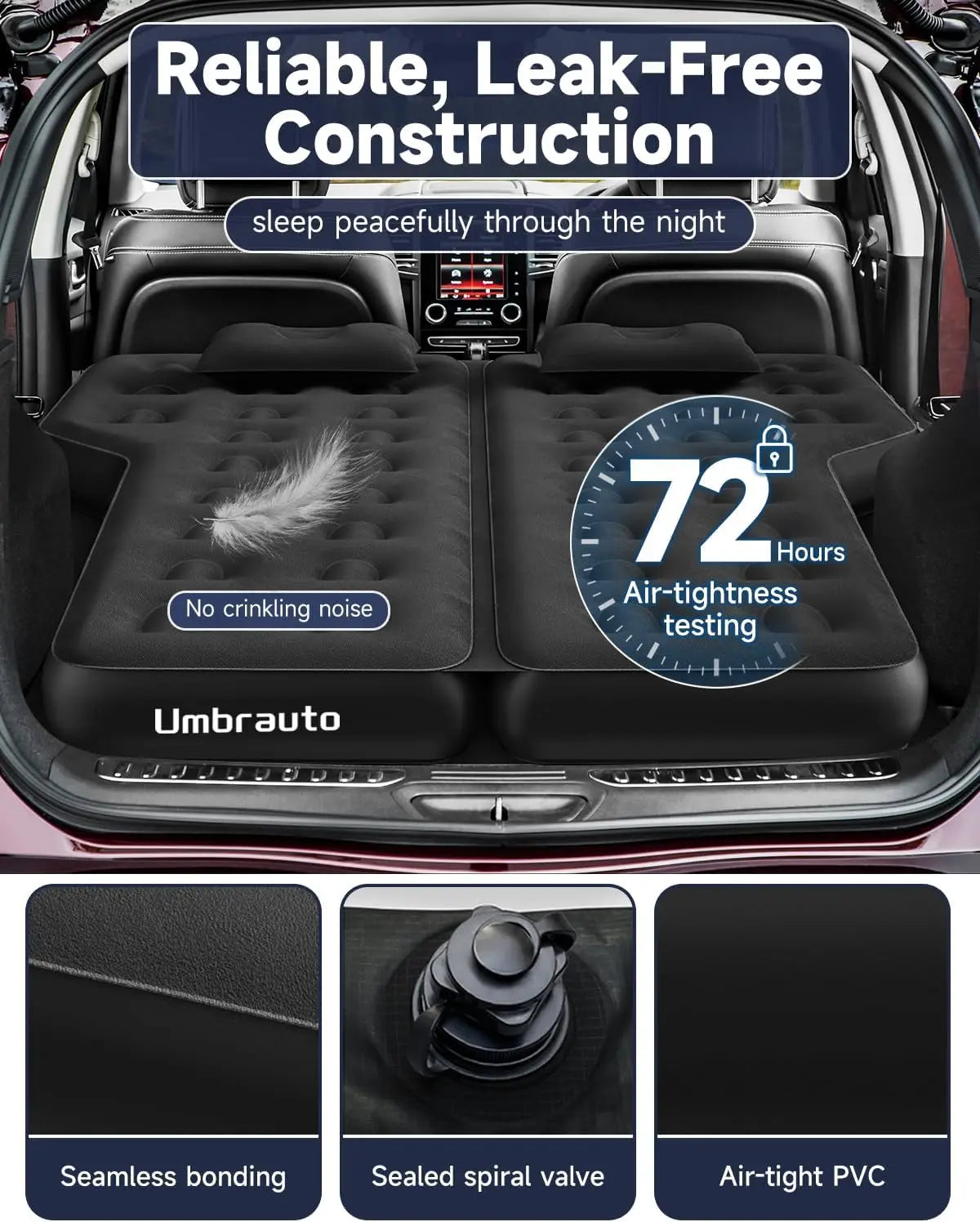 Umbrauto 78.7" SUV Air Mattress Fits Mid & Full Size SUVs (Not for Compact SUVs), Inflatable Car Bed for Back Seat with Rear Seats Folded| Extended Airbed for Minivans Cargo Area Camping