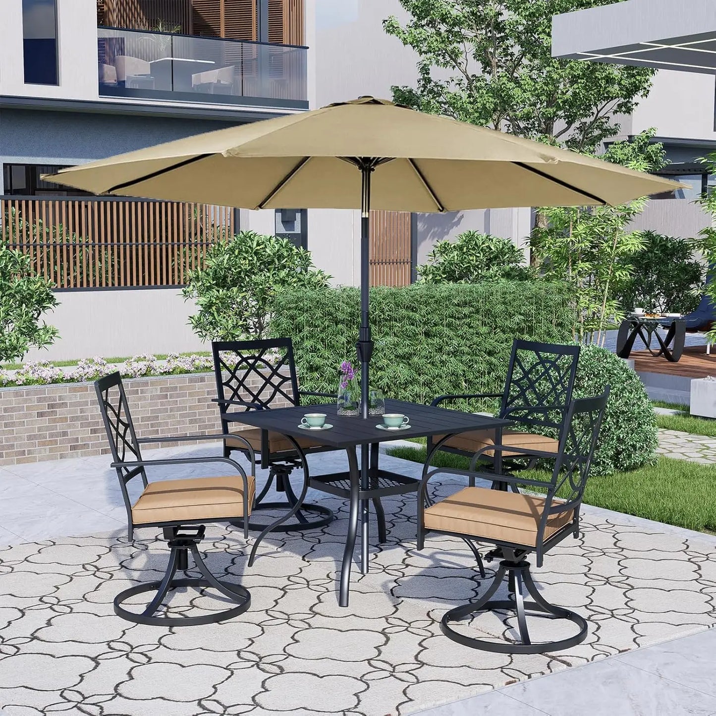 5-Piece Metal Outdoor Patio Furniture Dining Set with Umbrella