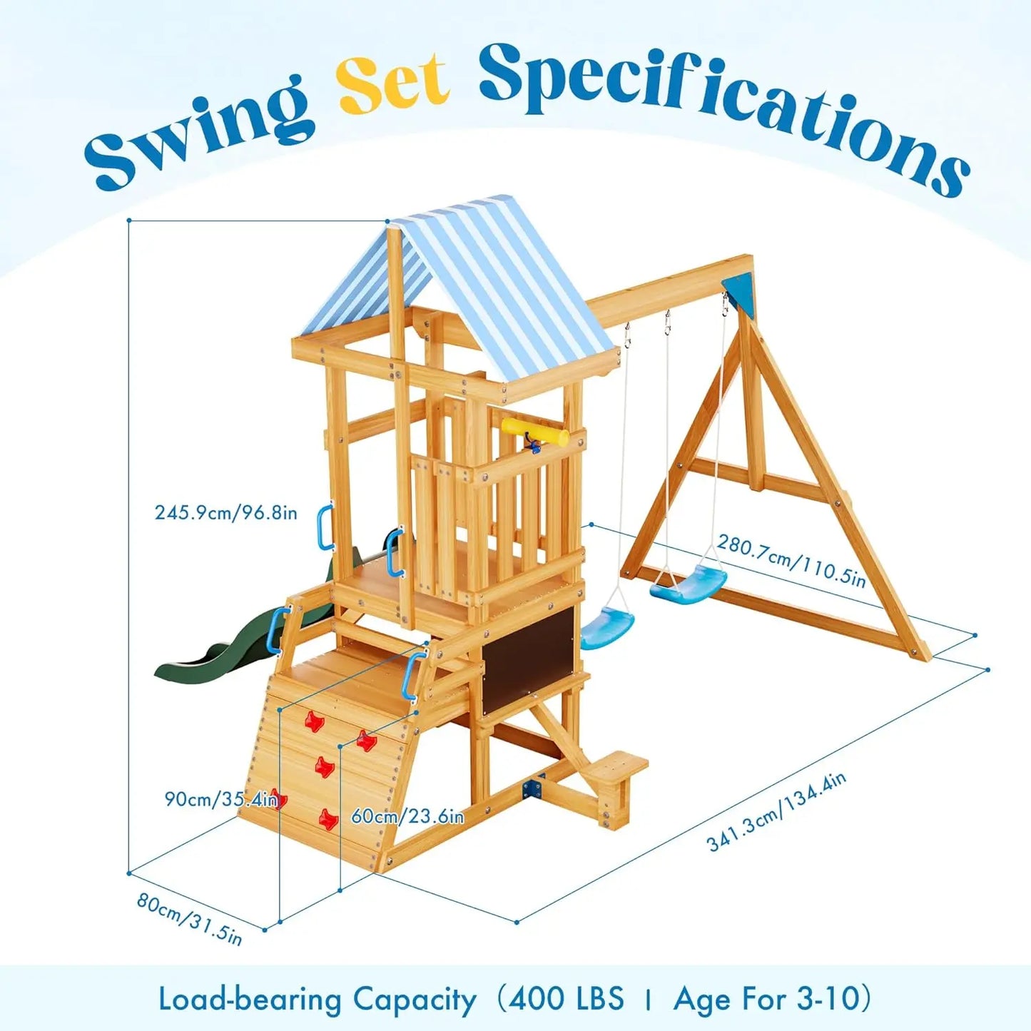Robud Wooden Swing Set With Dual Swings Slide Fort