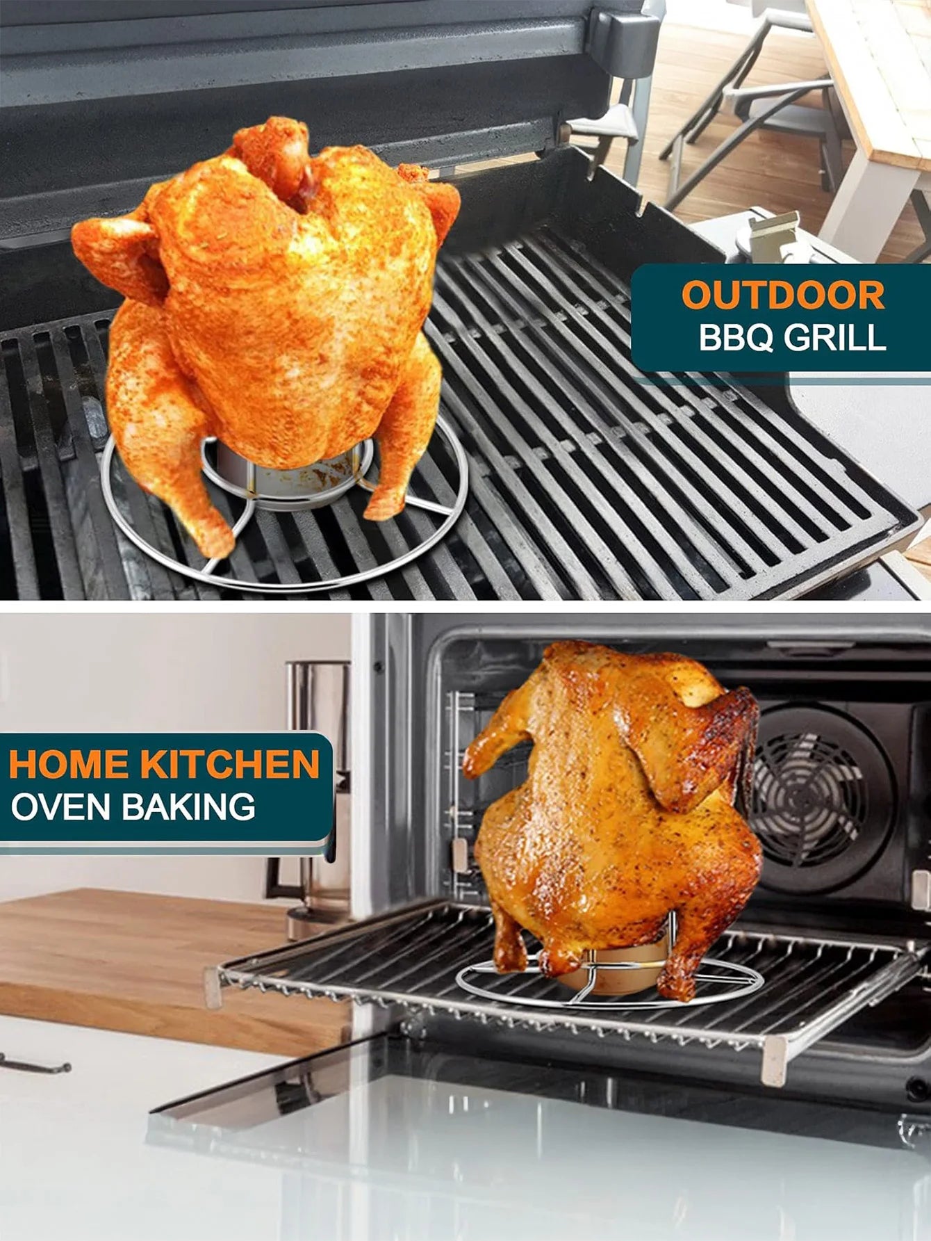 Beer Can Chicken Holder for Grill and Smoker, Premium Grade Stainless Steel Beer Chicken Stand with Handle