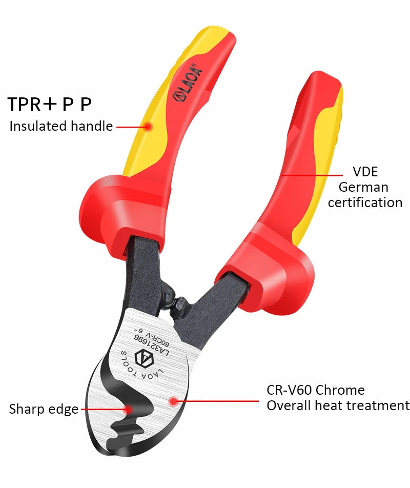 LAOA Insulated Cable Cutter Professional 1000V Wire Stripping Pliers Heavy-Duty Multi-Tool for Electricians High Voltage Safety